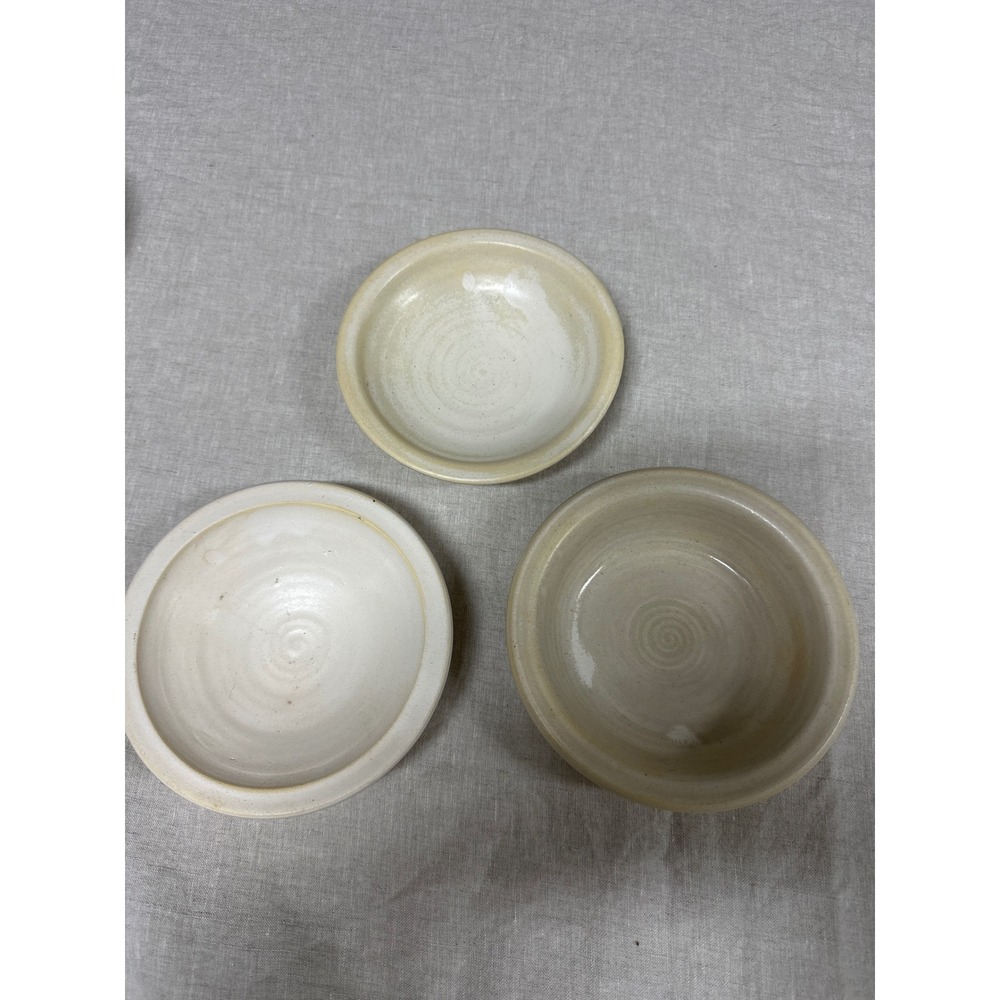 Handmade Studio Pottery Bowls Set of 3 Cream Off-White Ceramic Small Serving Set